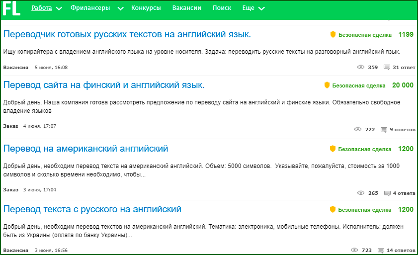 заказы на перевод текстов с одного языка на другой на биржах фриланса