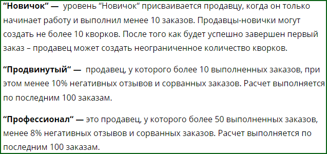 уровень продавца на кворк